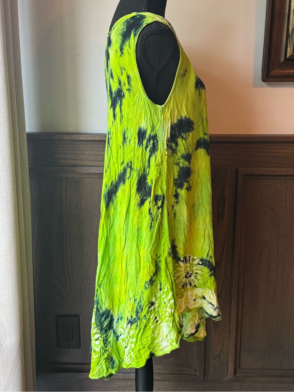 Bright Lime Tie-Dye Asymmetrical Sleeveless Dress - Picture 6 of 8